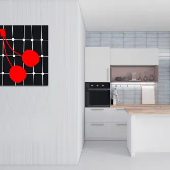 Quadro cerejas na cozinha com duas cerejas vermelhas sobre fundo preto em grelha