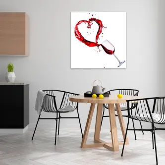 Quadro com copo de vinho tinto cujo jorro forma um coração