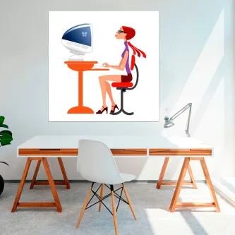 Quadro Working Girl pop art de mulher a trabalhar num computador