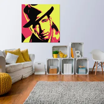 Quadro pop art com retrato masculino estilizado em amarelo e rosa