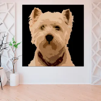 Retrato pop art de cão branco com fundo preto