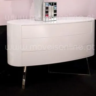 Cómoda Decor branca curva com três gavetas e pés metálicos