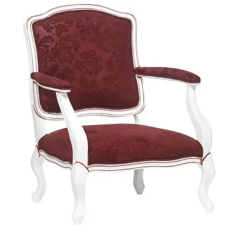 Cadeirão Ravenna de madeira branca com estofado vermelho floral