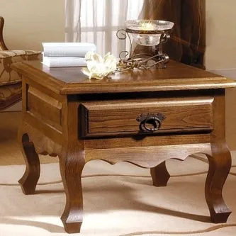 Mesa de centro D. João em madeira com gaveta e pés curvos