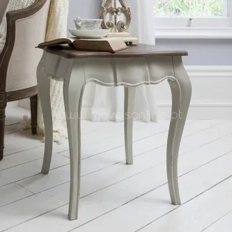 Mesa de apoio Maison Side Cool cinzenta com tampo em madeira escura e pernas curvas