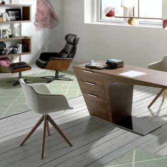 Secretaria Elita secretária de madeira moderna com cadeira branca e poltrona reclinável