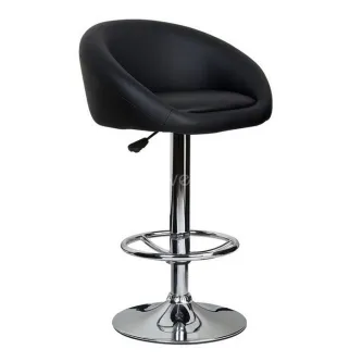 Banco de bar drum preto com assento acolchoado e base cromada ajustável