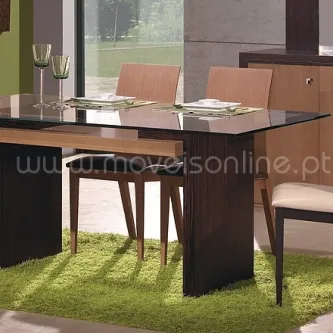 Mesa de jantar Cibel T. Vidro com tampo de vidro e cadeiras em madeira