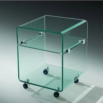 Mesa de apoio Armstrong em vidro curvo transparente com rodas