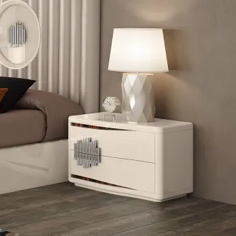 Mesa de cabeceira Londres N2 branca com duas gavetas e puxadores metálicos