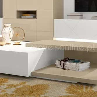 Mesa de centro Ica branca minimalista com prateleira inferior e revistas