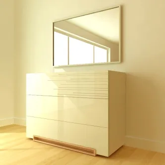 Cómoda com espelho Dove, acabamento branco e gavetas lisas