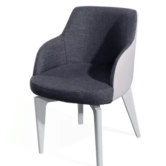 Cadeira Evora estofada cinzenta com estrutura e pernas brancas, assento envolvente