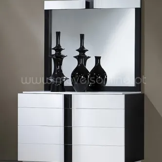 Cómoda com moldura Artik preta e branca com espelho e vasos negros