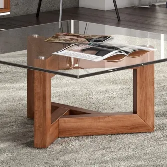 Mesa de centro quadrada inox com tampo de vidro