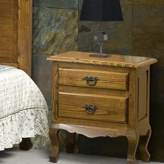 Mesa de cabeceira D. João em madeira com duas gavetas e puxadores decorativos