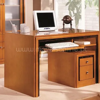 Secretária de escritório Max em madeira com gavetas, prateleira e teclado deslizante