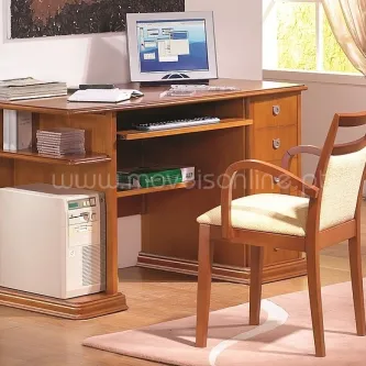 Secretaria Nante em mogno com computador e cadeira acolchoada