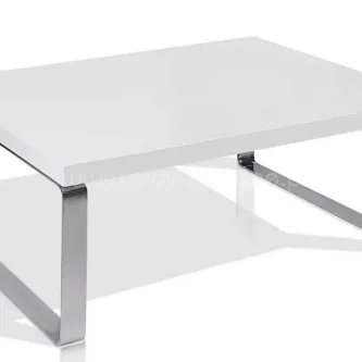 Mesa de centro Cabul branca retangular com pés cromados e prateleira inferior