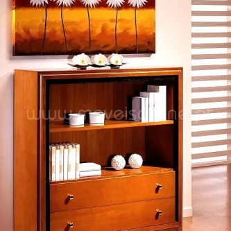 Livreiro Max 2G em madeira com prateleiras, gavetas e livros decorativos