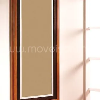 Moldura Penteador Max espelho vertical com moldura de madeira castanha e filete branco