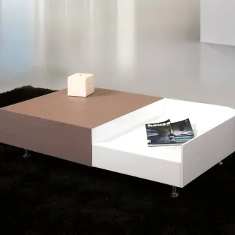 Mesa de centro Salsa bicolor bege e branco com vela cúbica e revista