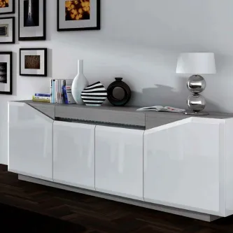Aparador Diam II branco lacado com tampo cinzento e objectos decorativos