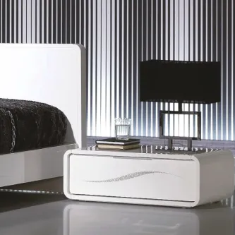Mesa de cabeceira S-Line branca com gaveta curva e candeeiro preto