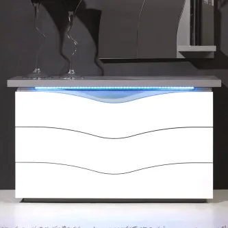 Cómoda branca Manhattan com frentes onduladas e luz LED azul