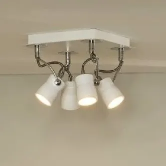 Plafon Samba 4L com quatro focos brancos reguláveis e base quadrada cromada