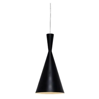 Candeeiro de teto Fun pendente negro cónico com interior branco