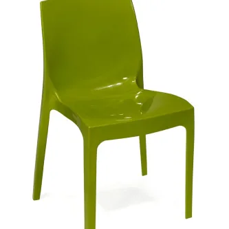 Cadeira Mia verde de plástico com assento curvo e 4 pernas