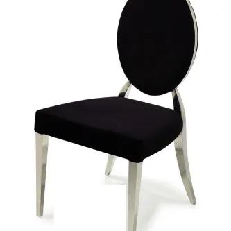 Cadeira Bella, cadeiras sala jantar estofada preta com estrutura metálica prateada