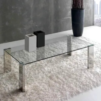 Mesa de centro Capri Stainless em tampo de vidro e pés inox polido
