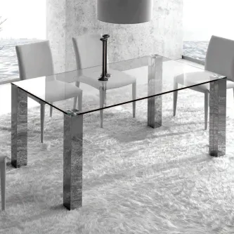 Mesa de vidro Chantal Plus com tampo retangular e pés cromados