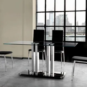 Mesa de vidro Trinidad rectangular com tampo transparente, base e pilares cromados