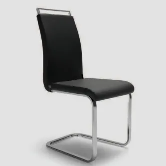 Cadeira Kelly preta com estrutura cantilever cromada e encosto alto