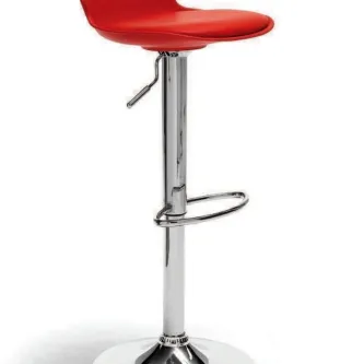 Banco de bar Baretta vermelho com assento curvo, haste cromada ajustável e apoio para pés