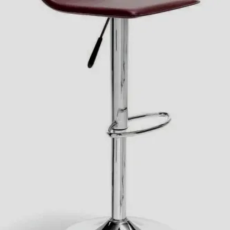 Banco de bar Orus com assento vermelho, haste e base cromadas e apoio para pés.