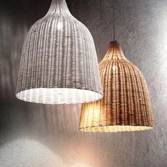 Candeeiro de teto Haunt, dois pendentes de vime branco e natural