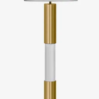 Candeeiro de pé Osaka com haste branca e detalhes metálicos dourados