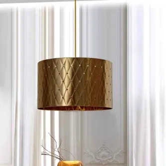 Candeeiro de teto Marraquexe dourado cilíndrico com padrão geométrico e interior vermelho