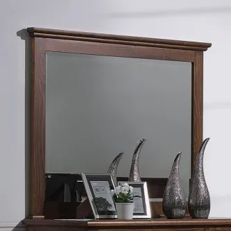 Espelho rústico 18 com moldura de madeira, fotografias, vaso e três esculturas metálicas