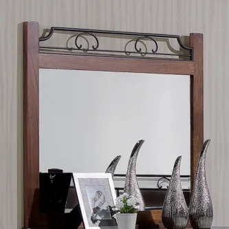 Espelho Angel com moldura de madeira, grade decorativa superior e objetos decorativos