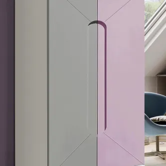 Roupeiro Kenzo Ruby com portas em cinza e rosa e puxador vertical embutido