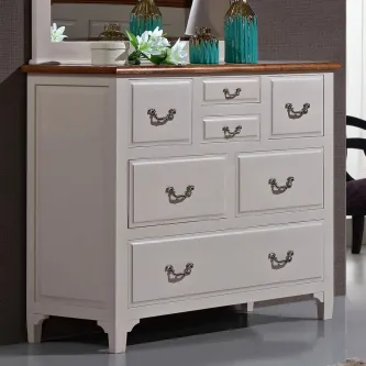 Cómoda 17 bicolor branca com tampo castanho e puxadores decorativos