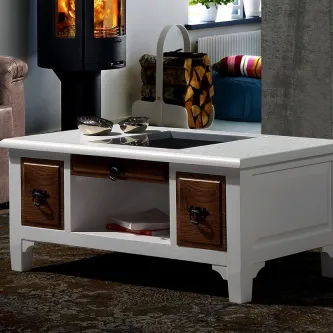 Mesa de centro 17 bicolor 2 branca e madeira com duas gavetas