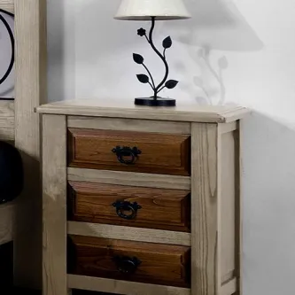 Mesa de cabeceira Gucci bicolor com três gavetas de madeira e puxadores metálicos