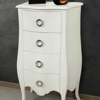 Camiseiro Gaudi branco com quatro gavetas e puxadores redondos prateados