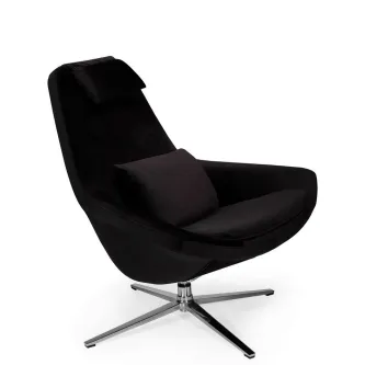Cadeirão Velvet preto com almofada e base metálica giratória